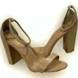 Nude Ankle Strap 4" Block Heels 9 Neutral Minimalist Bridal Soft Chunky Coastal